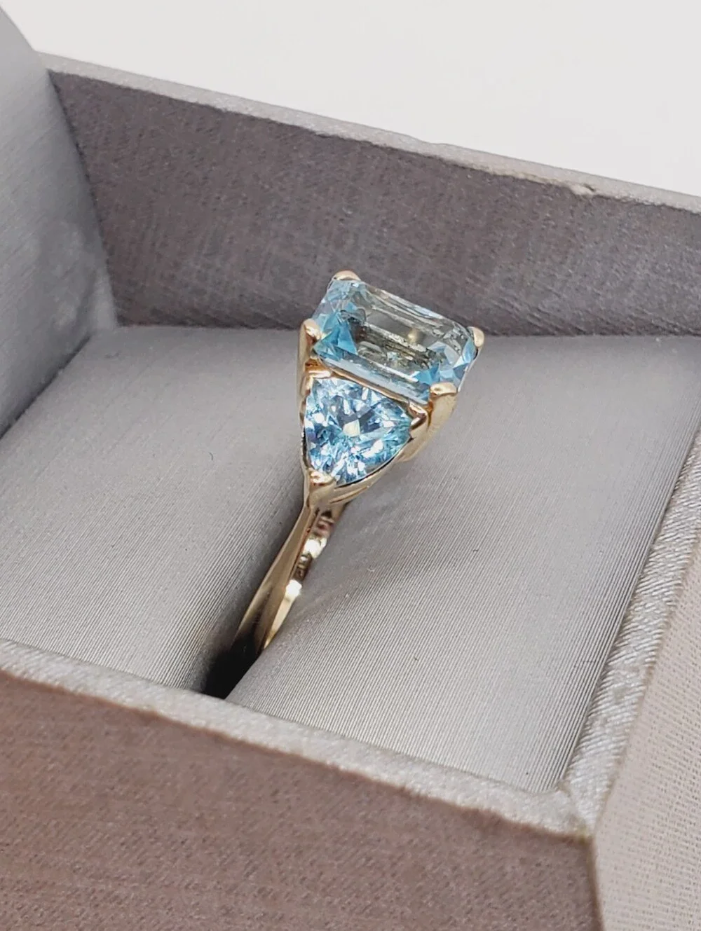 10k Yellow Gold Genuine Blue Topaz Three Stone Ring